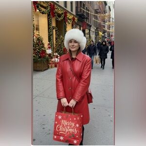 Vintage Lillie Rubin Red Soft Leather Y2K Snap Closure Swing Jacket Car Coat 2XL